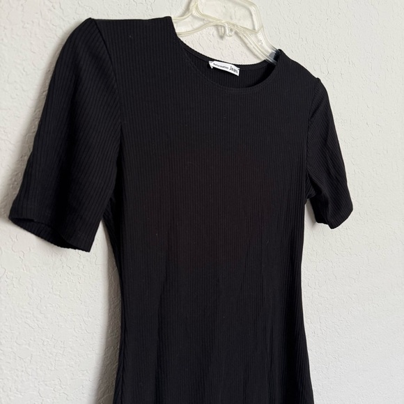 Reformation Black Ribbed Knit Mini Shirt Dress Sz M Night Out Party Capsule LBD - Picture 4 of 7